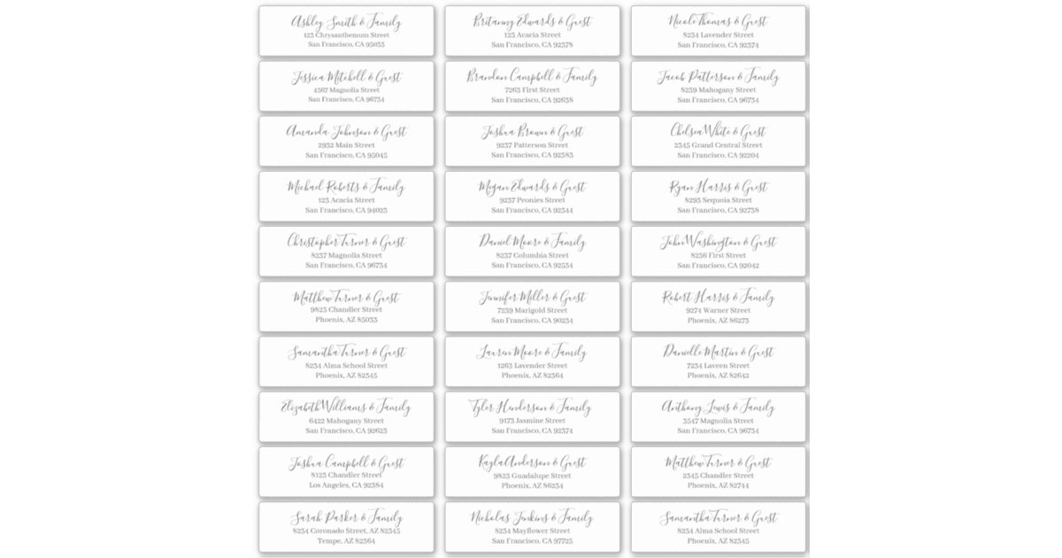 Modern Chic Script Wedding Guest Names Address | Zazzle.co.uk
