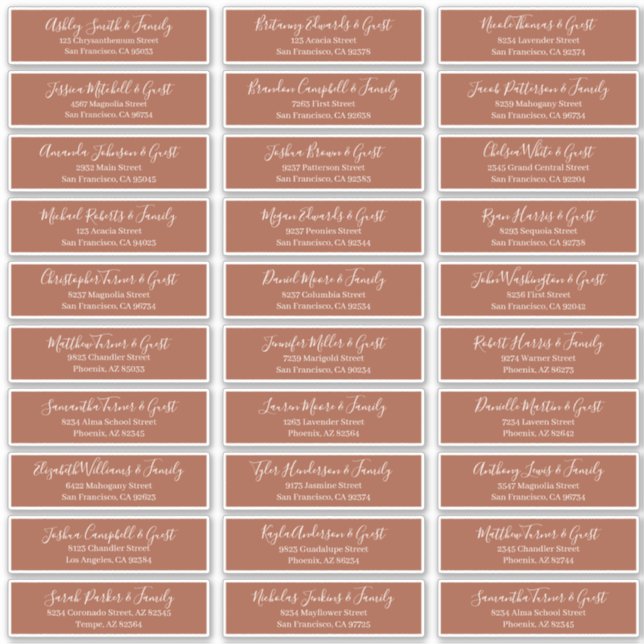 Modern Chic Script Wedding Guest Names Address (Front)