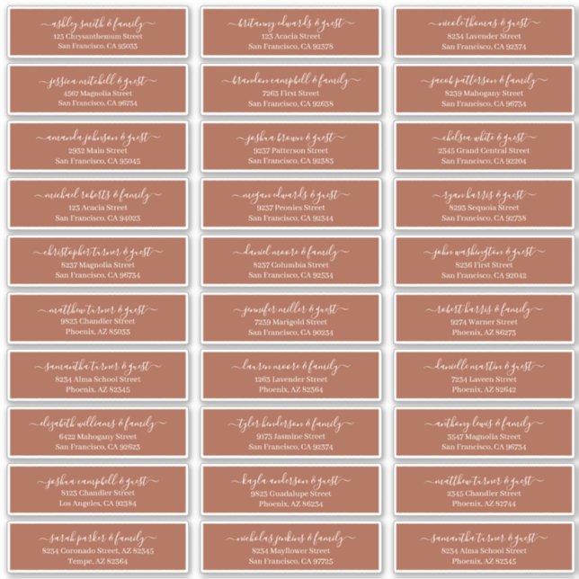 Modern Chic Script Wedding Guest Names Address (Front)