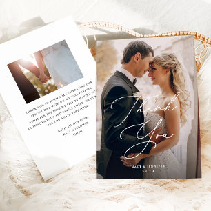Modern Chic Script Wedding Two Photo Thank You Card