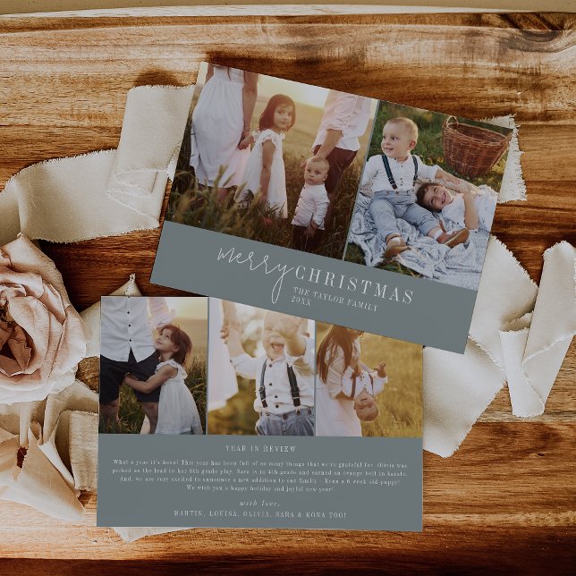Modern Chic Seafoam Photo Collage Christmas News Holiday Card (Creator Uploaded)