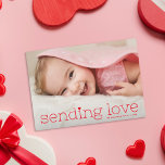 Modern Chic Sending Love Valentine's Day Photo Holiday Card<br><div class="desc">This sweet yet simple Valentine's Day photo card features a large horizontal photo with a red modern typography greeting that says "sending love" accented by a sweet little heart. It's the perfect card to send a sweet Valentine's Day greeting to friends and family.</div>
