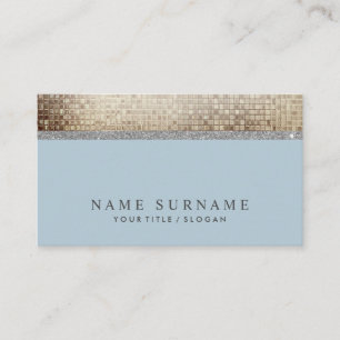 Modern Chic Sequin Dusty Blue Silver Business Card