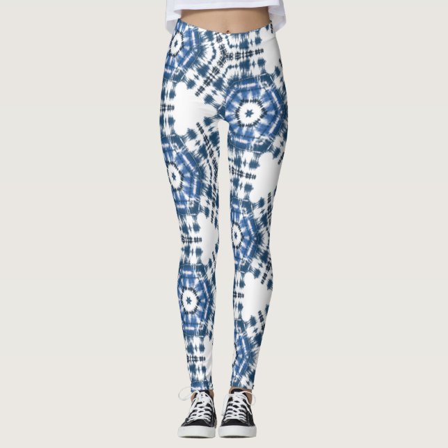 Modern Chic Shobori Blue Tie Dye Pattern Leggings (Front)