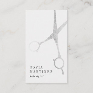 Modern chic silver foil hairstylist scissors logo business card