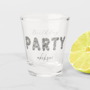 Modern Chic Silver Glitter Monogram Birthday Party Shot Glass