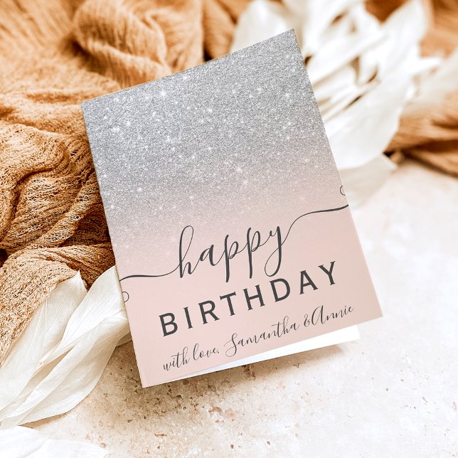 Modern chic silver glitter ombre 2 photo birthday card (Creator Uploaded)