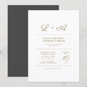 Modern chic simple minimalist gold initial wedding invitation