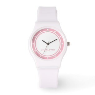 Modern Chic Simple Minimalist Pink Custom Name Watch