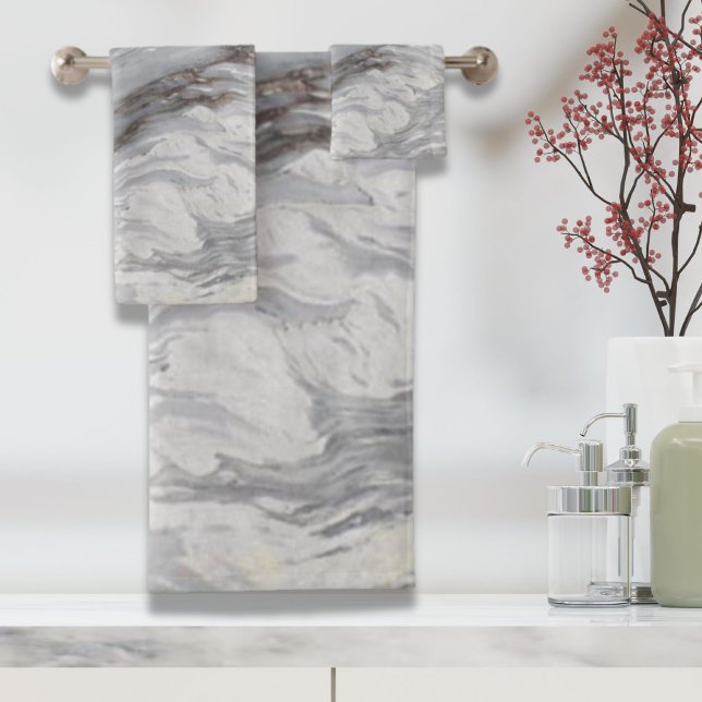 modern chic simple minimalist white grey marble bath towel set (modern chic simple minimalist white grey marble bath towel set)