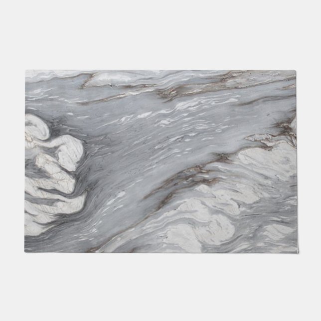 modern chic simple minimalist white grey marble doormat (Front)