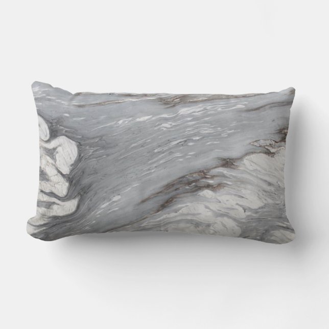 modern chic simple minimalist white grey marble lumbar cushion (Front)
