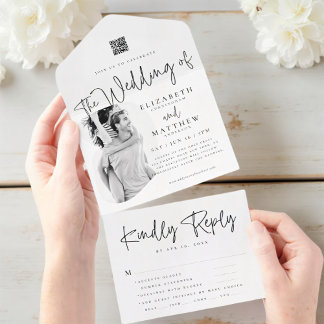 Modern Chic Simple Photo QR Meal Option Wedding  All In One Invitation