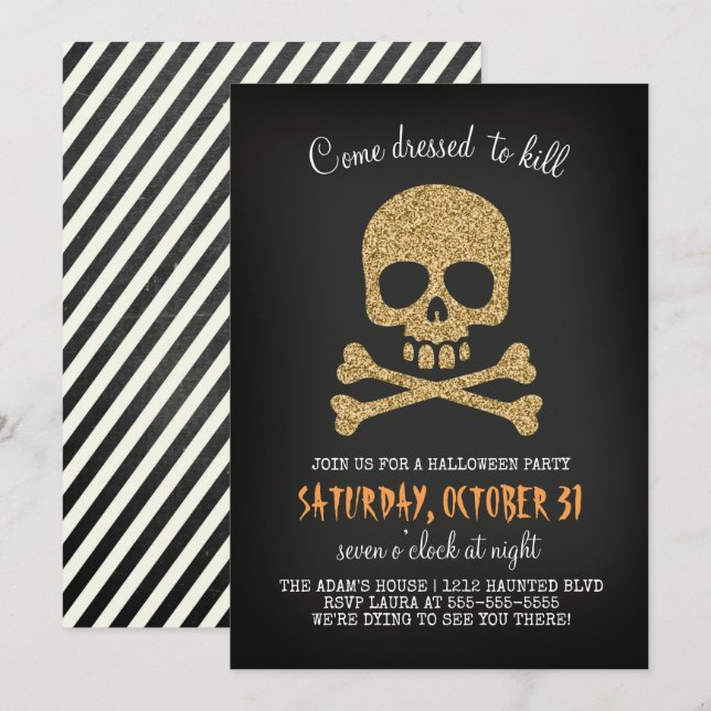 Modern Chic Skull Halloween Party Invitation (Front/Back)