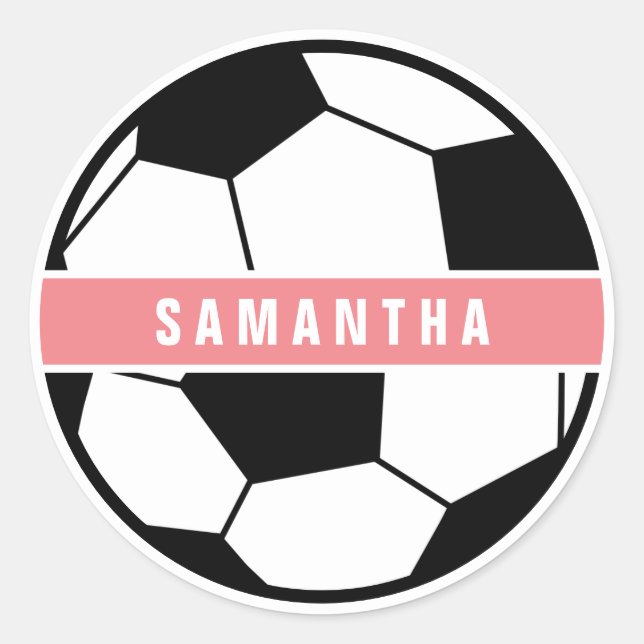 Modern Chic Soccer Ball Girly Pink Sports Monogram Classic Round Sticker (Front)