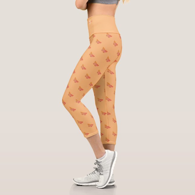 Modern Chic Sports Activewear Apricot Monogrammed Capri Leggings (Left)