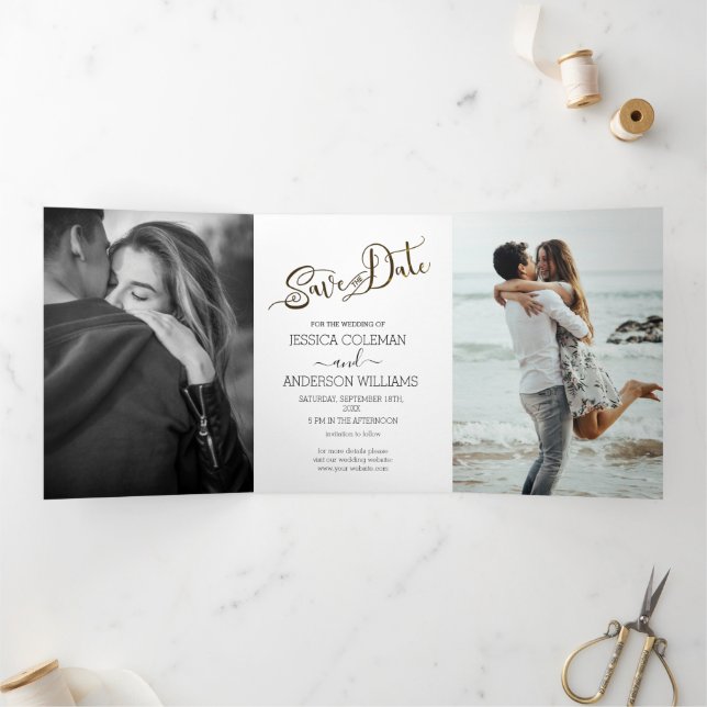 Modern Chic Statement Save The Date 3 Photo Tri-Fold Invitation (Inside)