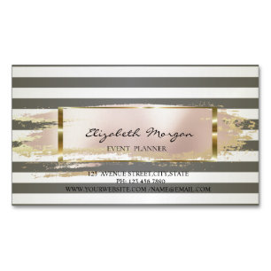 Modern Chic Striped,Brush Stroke,Gold Frame Magnetic Business Card