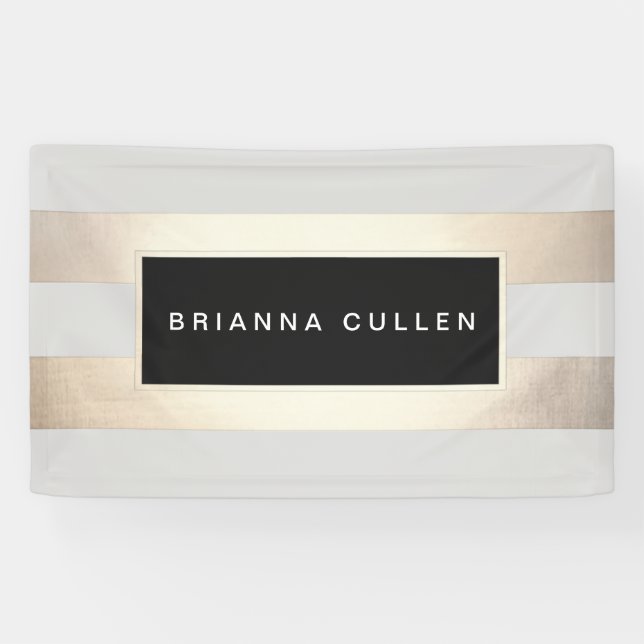 Modern Chic Striped FAUX Gold Foil and Black Banner (Horizontal)
