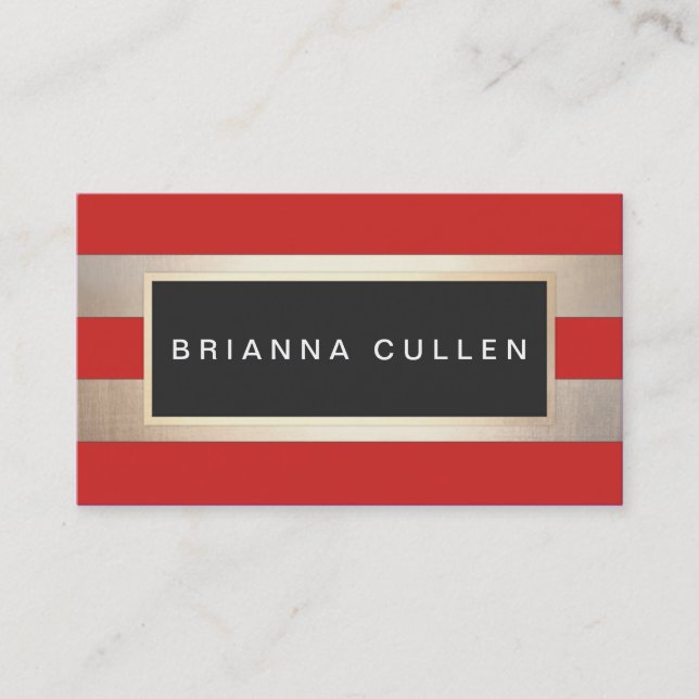 Modern Chic Striped FAUX Gold Foil Red Business Card (Front)