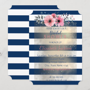 Modern Chic Striped Flowers Bridal Shower Invitation