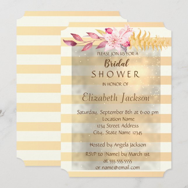 Modern Chic Striped Flowers Bridal Shower Invitation (Front/Back)