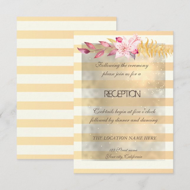 Modern Chic Striped Flowers Reception Invitation (Front/Back)