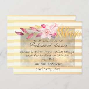 Modern Chic Striped Flowers  Rehearsal Dinner Invitation