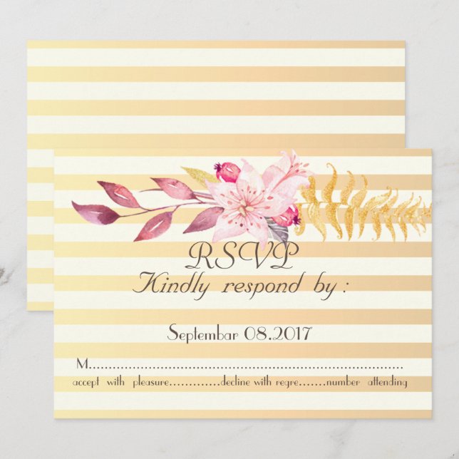 Modern Chic Striped Flowers  RSVP Invitation (Front/Back)