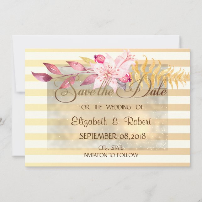 Modern Chic Striped Flowers  Save The Date (Front)