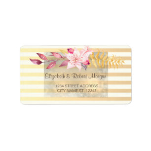 Modern Chic Striped Flowers Wedding Label