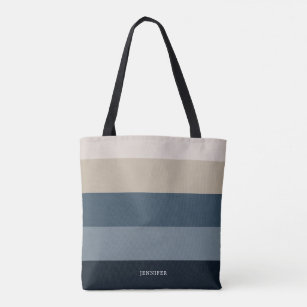 Modern Chic Stripes with Monogram Tote Bag