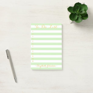 Modern Chic Stylish Green Gold Striped To Do List Post-it Notes