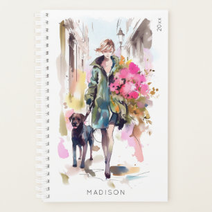 Modern Chic Stylish Woman Floral Dog Lover Planner