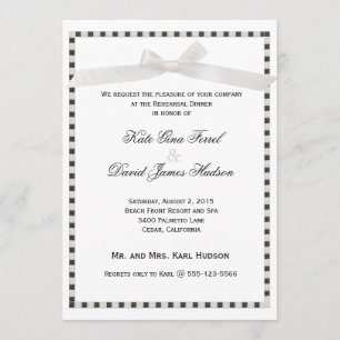 Modern Chic Taupe Satin Ribbon Rehearsal Dinner Invitation