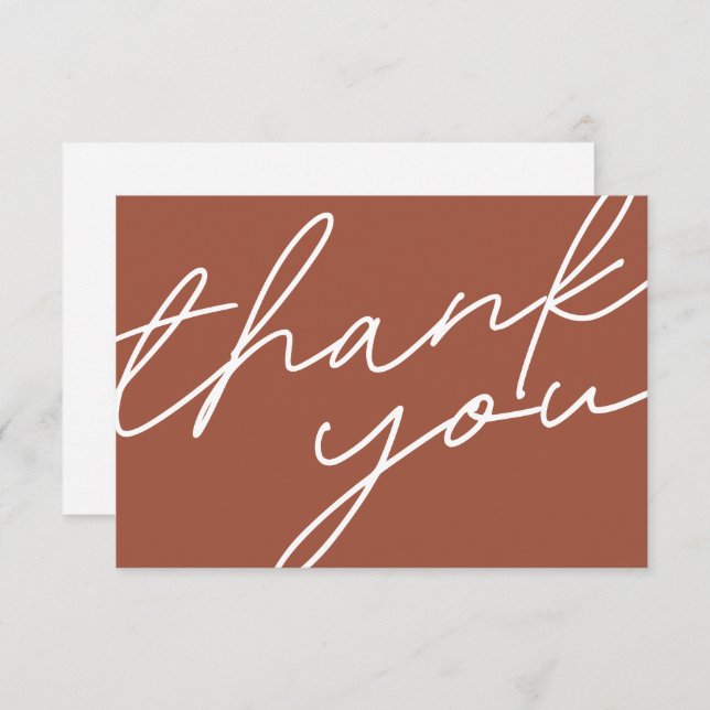 Modern Chic Terracotta Calligraphy Script Wedding Thank You Card (Front/Back)