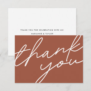 Modern Chic Terracotta Calligraphy Script Wedding Thank You Card