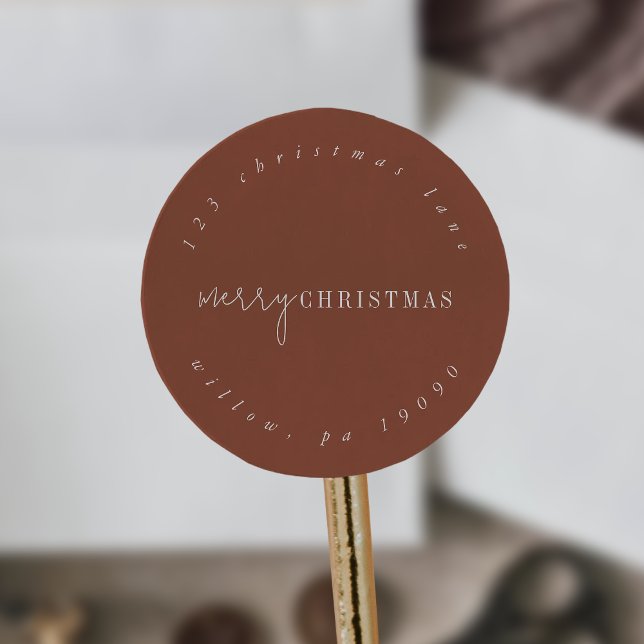 Modern Chic Terracotta Circular Return Address Classic Round Sticker (Creator Uploaded)