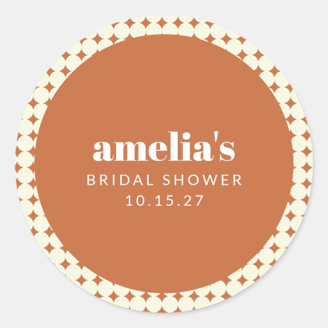 Modern Chic Terracotta Dots Bridal Shower Custom Classic Round Sticker (Front)