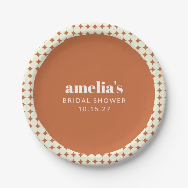 Modern Chic Terracotta Dots Bridal Shower Custom Paper Plate (Front)