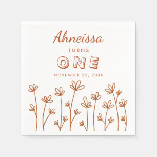 Modern Chic Terracotta Flowers First Birthday Napkin