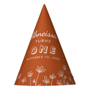 Modern Chic Terracotta Flowers First Birthday Party Hat
