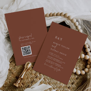Modern Chic Terracotta Monogram QR Code Wedding Invitation