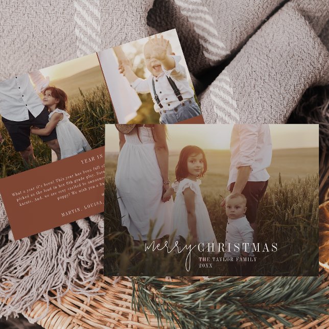 Modern Chic Terracotta Photo Overlay Family News Holiday Card (Creator Uploaded)