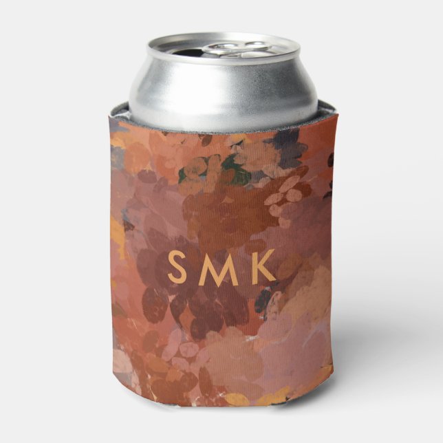 Modern Chic Terracotta Rust Brown Monogram Can Cooler (Can Front)
