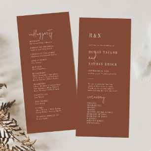 Modern Chic Terracotta Rust Flat Wedding Program Programme