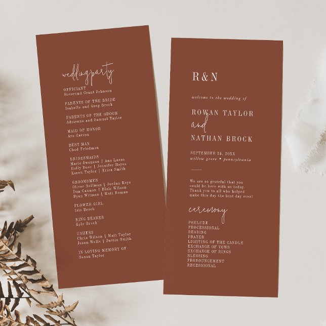 Modern Chic Terracotta Rust Flat Wedding Program Programme (Creator Uploaded)