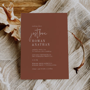 Modern Chic Terracotta Rust Just Love Wedding Invitation