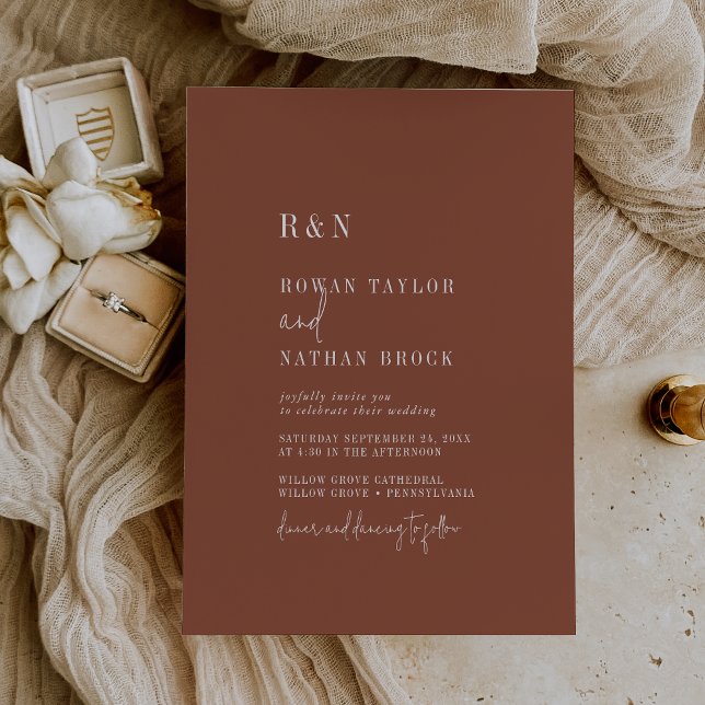 Modern Chic Terracotta Rust Monogram Wedding Invitation (Creator Uploaded)