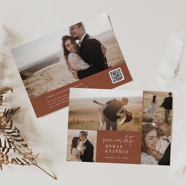 Modern Chic Terracotta Rust Photo Collage Save The Date (Creator Uploaded)